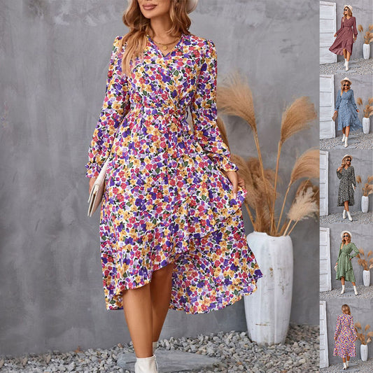 Flowers Print Long Sleeve Dress