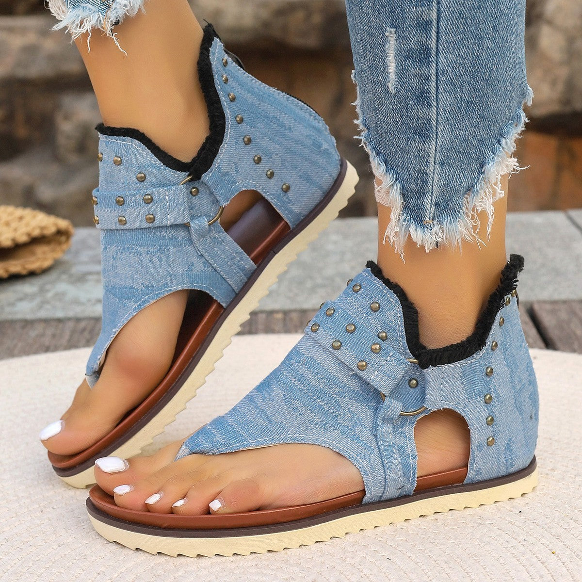 Denim Thong Sandals For Women